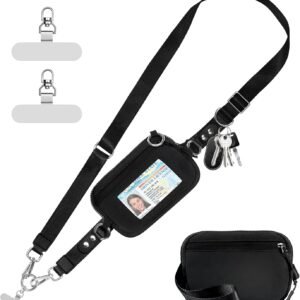 Tiostep Clip and Go Strap for Phone with Wallet Crossbody Phone Lanyard Adjustable and Detachable RFID Wristlet Wallet with ID Window and Zippered, Black