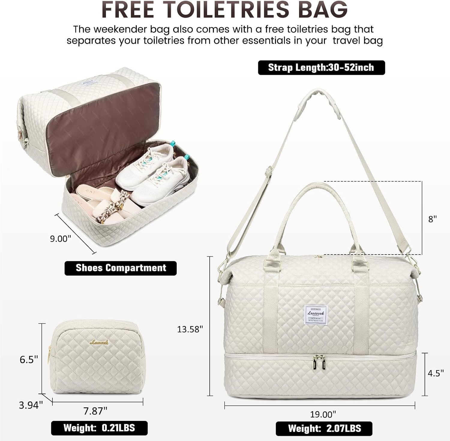 LOVEVOOK Travel Duffle Bag,Weekender Bags for Women with Shoe Compartment - Image 2