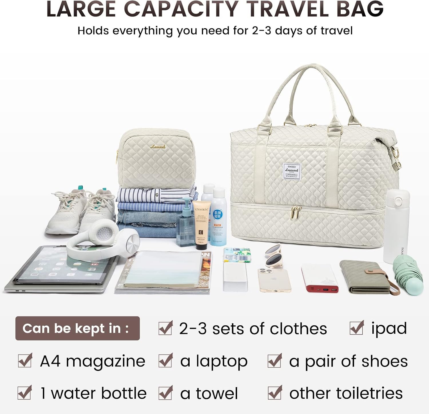 LOVEVOOK Travel Duffle Bag,Weekender Bags for Women with Shoe Compartment - Image 7