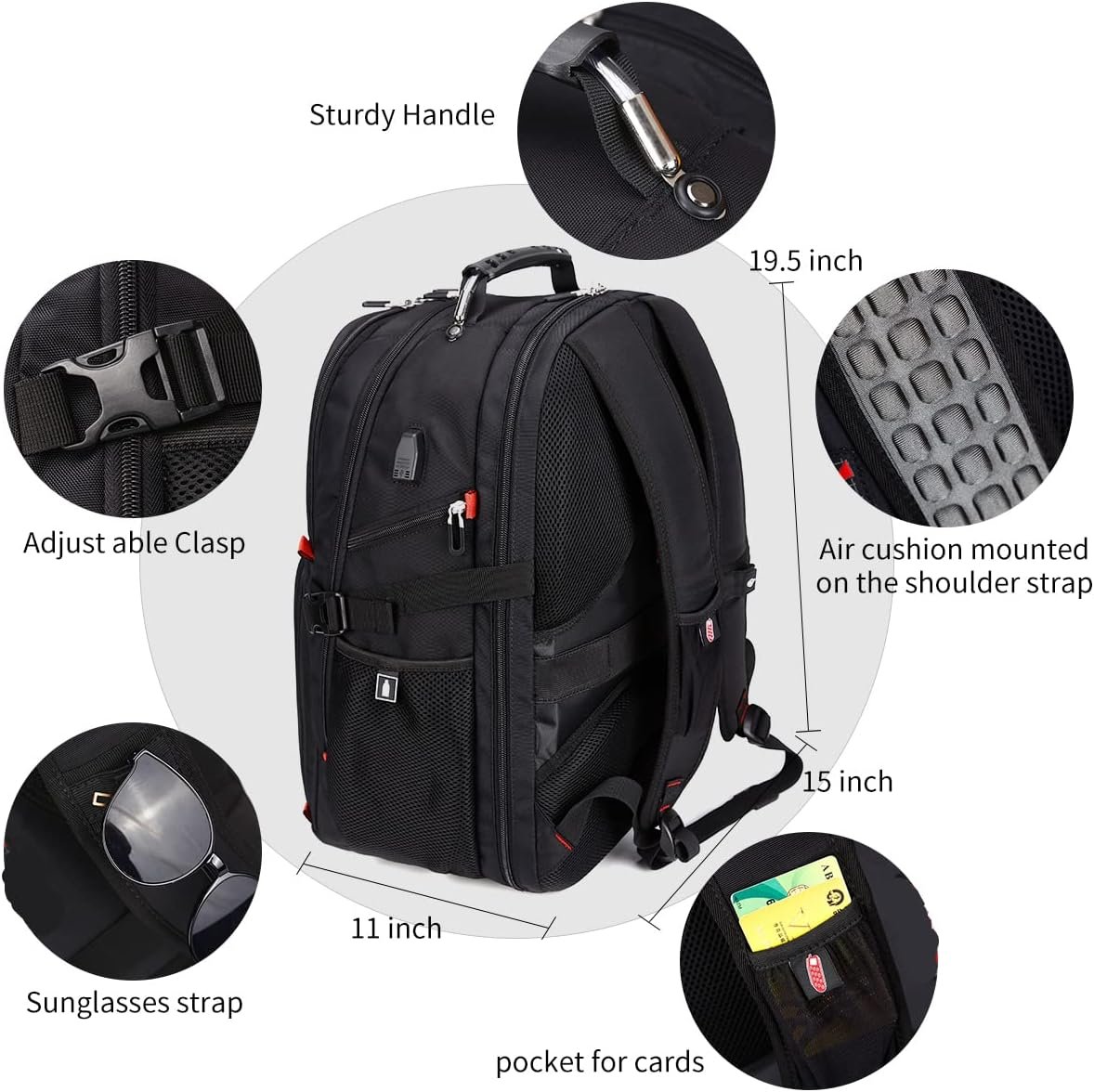 SHRRADOO Extra Large Travel Laptop Backpack for Men, Work College Backpacks - Image 4