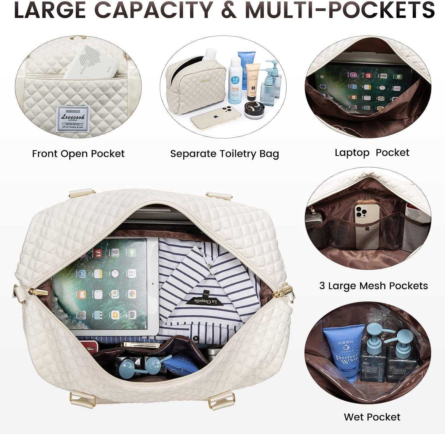 LOVEVOOK Travel Duffle Bag,Weekender Bags for Women with Shoe Compartment - Image 3