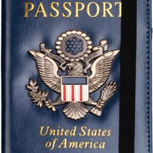 TOURSUIT RFID Blocking Passport Holder, Leather Travel Wallet, Dark Blue
